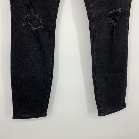 Old Navy Jeans Black High Rise Power Slim Straight Distressed NWT - Picture 4 of 8